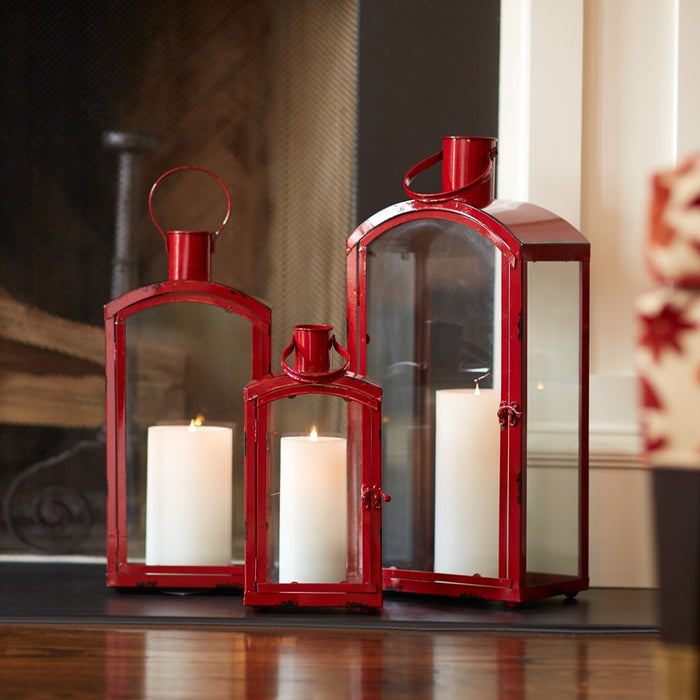 Melrose International Rustic Red Curved Top Lantern, Set of 3