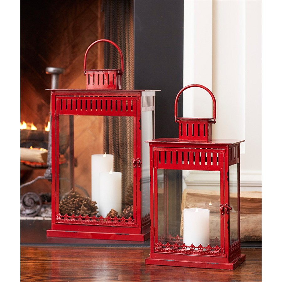 Melrose International Bright Red Metal Lantern, Set of 2 - 65232DS