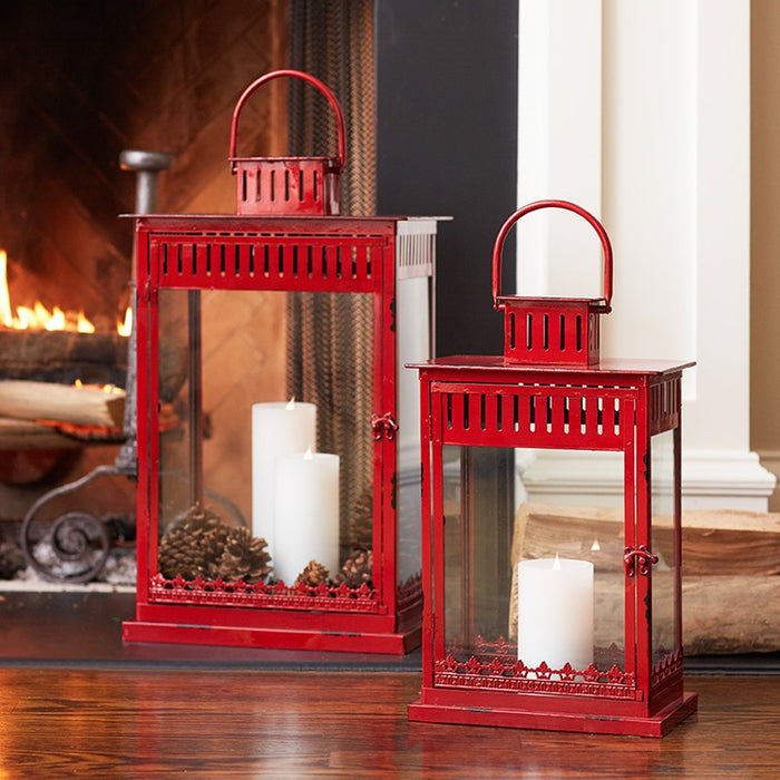 Melrose International Bright Red Metal Lantern, Set of 2