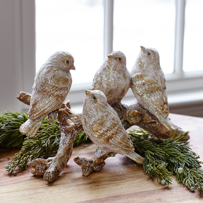 Melrose Gold Brushed Birds on a Branch Figurine, Set/2, Bronze/Beige
