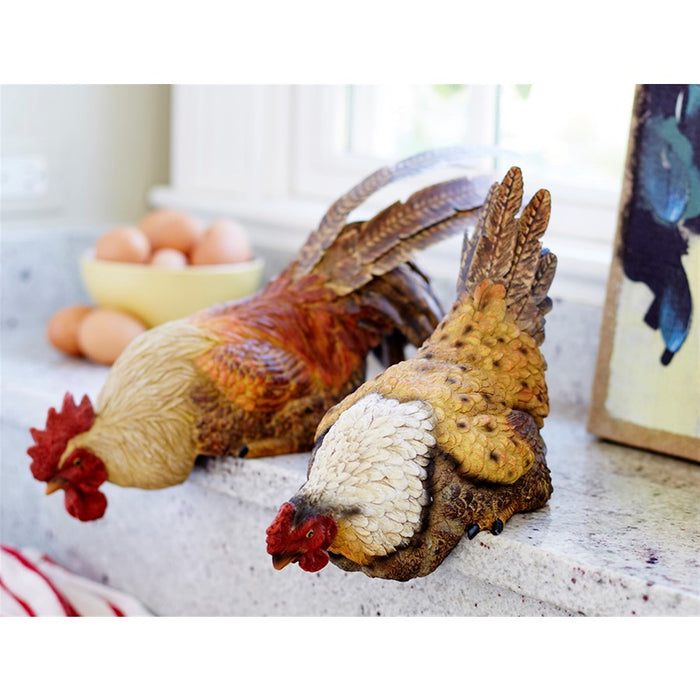 Melrose Hen/Rooster Shelf Sitter/Metal Accents, Set of 2, Natural - 66201DS