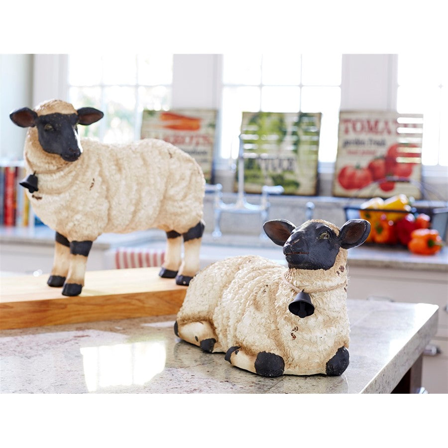 Melrose Rustic Sheep Figurine/Bell Accent, Set of 2, Beige/Black - 66310DS