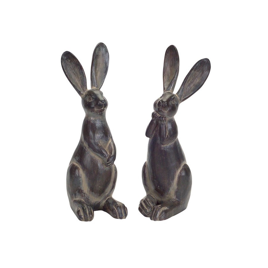 Melrose Brown Long Ear Rabbit Statue (Set of 2), Brown - 66351DS