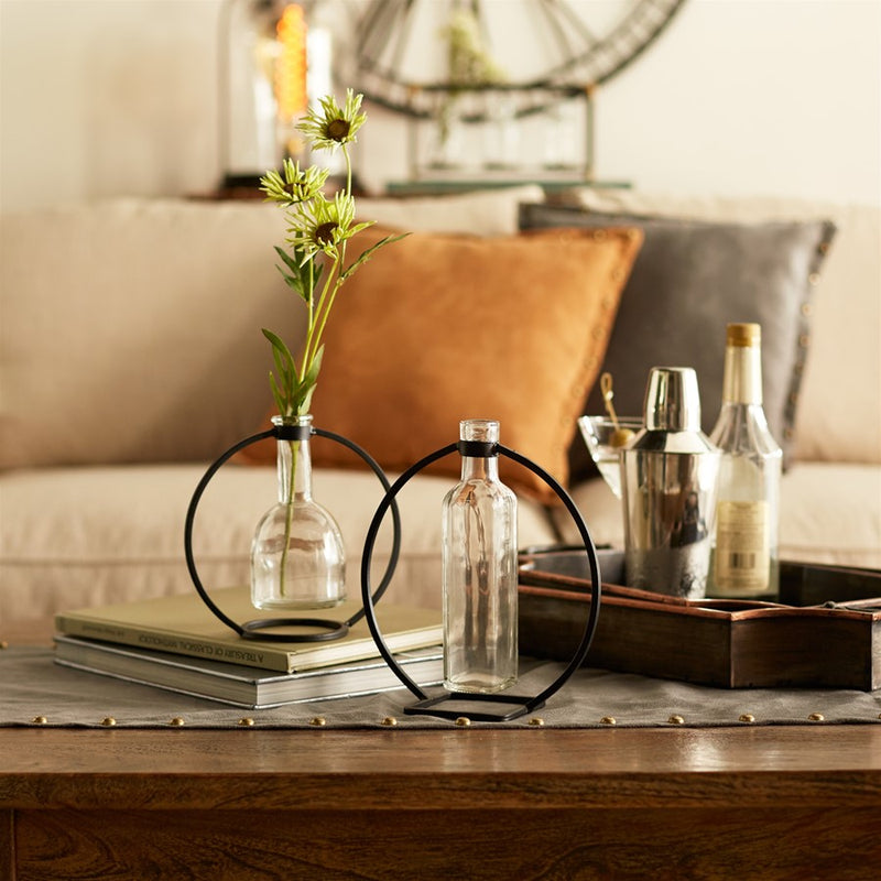 Melrose Modern Hanging Bottle Vase, Circle Stand, Set of 4, Grey