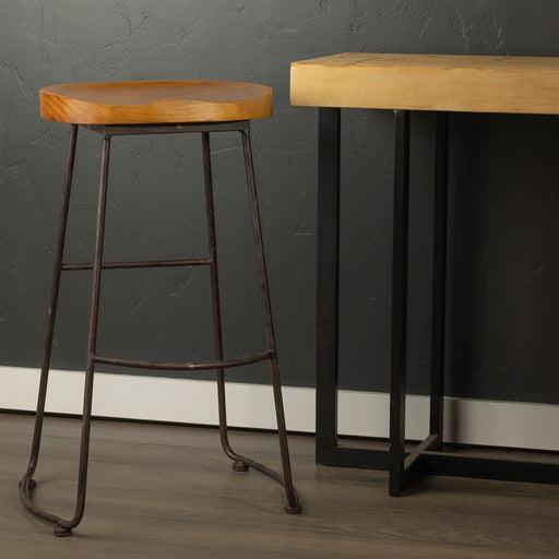 Melrose Industrial Wood Bucket Seat Stool 30"H, Natural/Brown