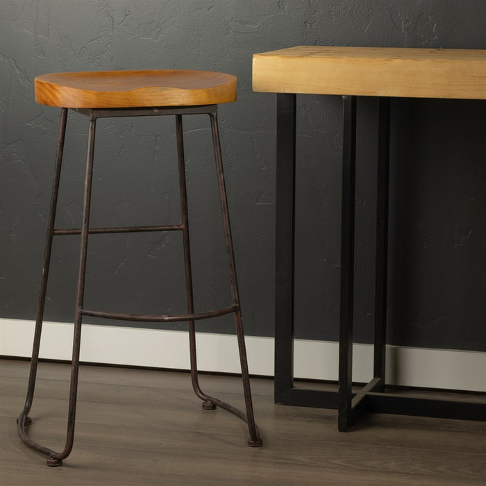 Melrose Industrial Wood Bucket Seat Stool 30"H, Natural/Brown