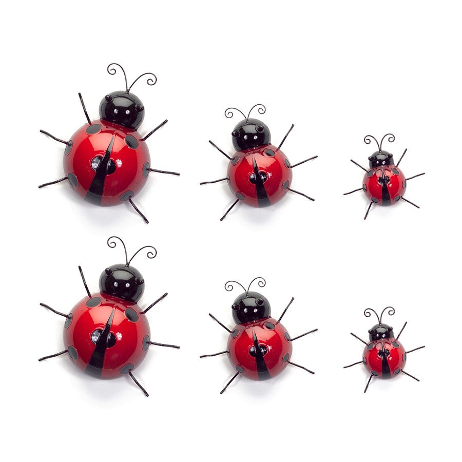 Melrose International Metal Lady Bug Garden Decor, Set of 6, Red/Black - 66664DS