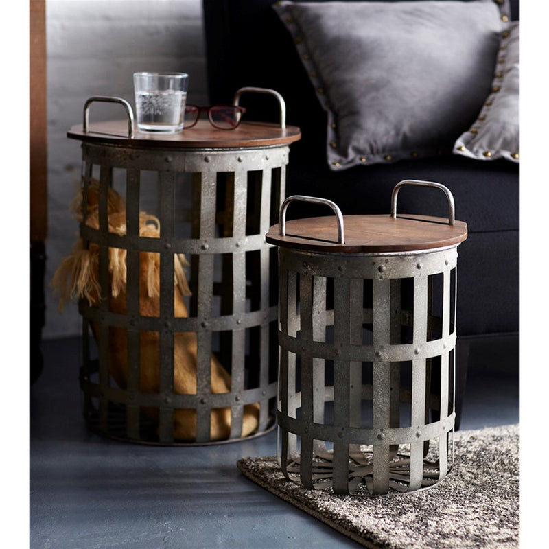Melrose Metal/Wood Side Basket Tables, Set of 2, Grey/Brown - 66722DS