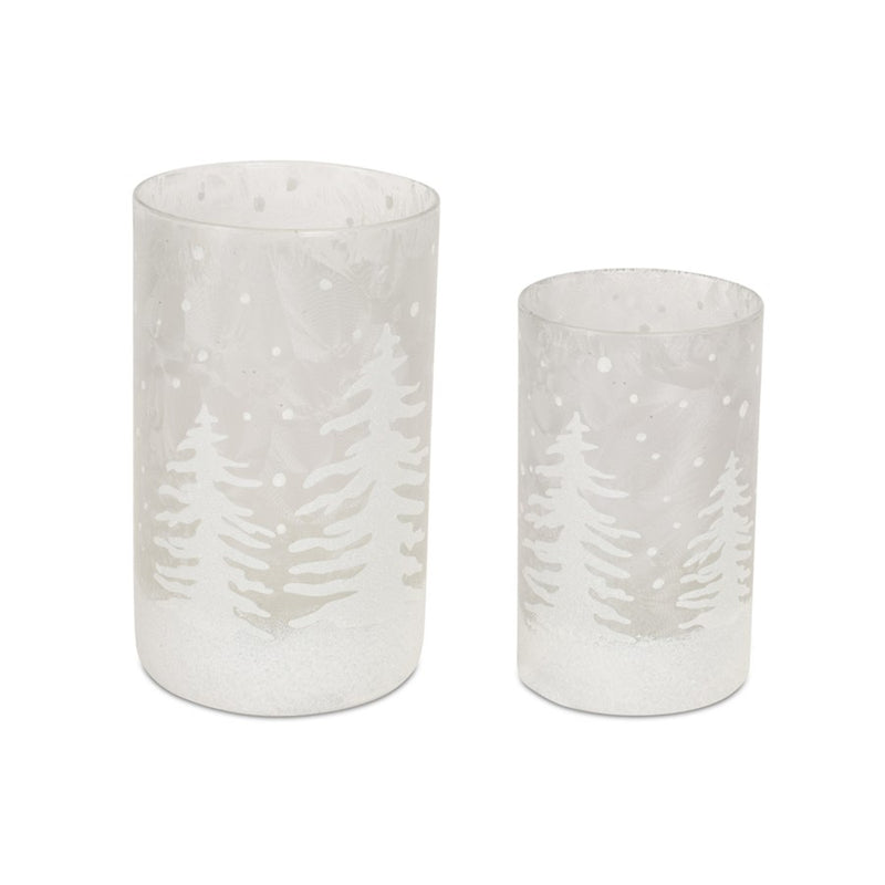 Melrose Frosted Votive Candle Holder/Snowy Forest (Set of 4), Clear
