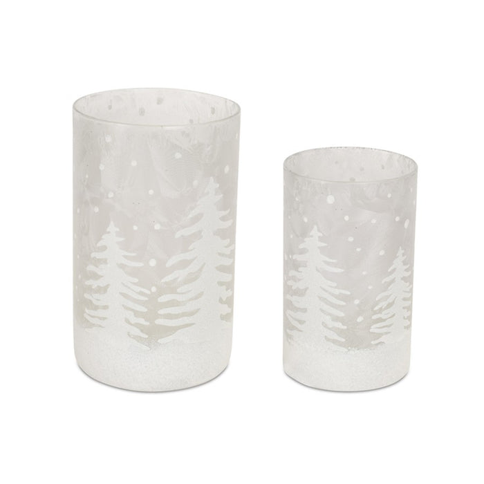 Melrose Frosted Votive Candle Holder/Snowy Forest (Set of 4), Clear