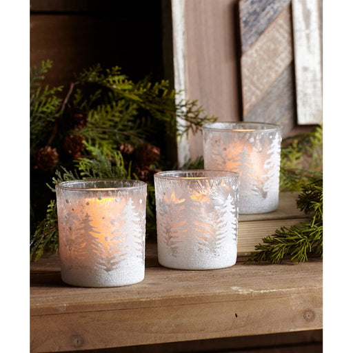 Melrose Frosted Votive Candle Holder/Snowy Forest, Set of 12, White - 68421DS