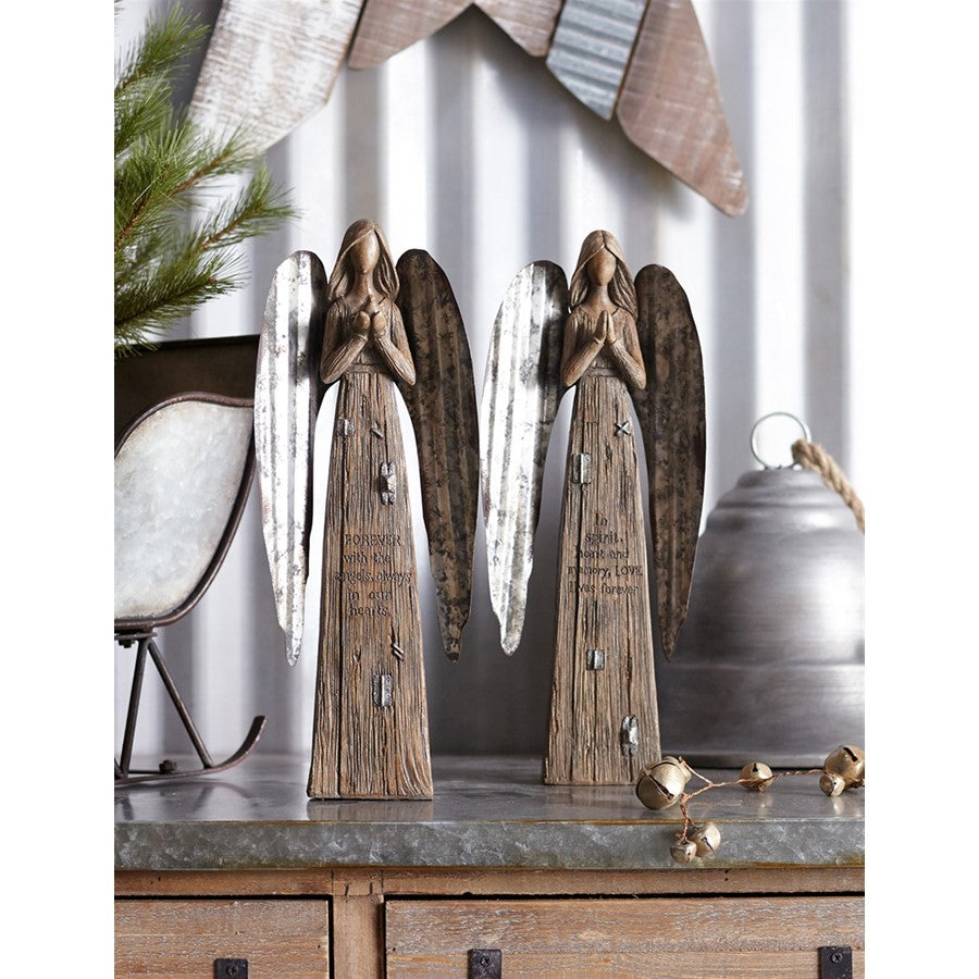 Melrose Rustic Wood Sentiment Angel/Galvanized Metal Wings, Set of 2 - 68710DS