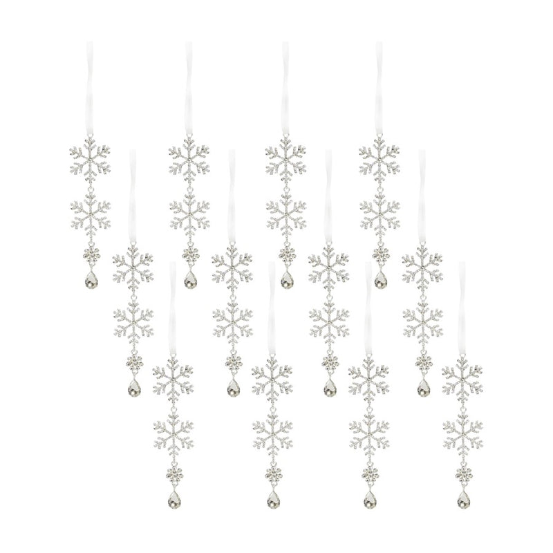 Melrose Jewel Tiered Snowflake Ornament Drop, Set of 12, Silver - 69184DS
