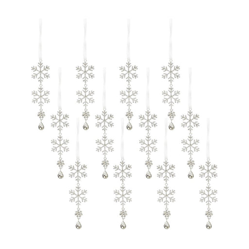 Melrose Jewel Tiered Snowflake Ornament Drop, Set of 12, Silver - 69184DS