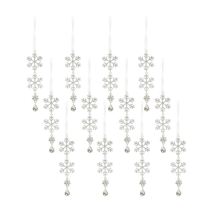 Melrose Jewel Tiered Snowflake Ornament Drop, Set of 12, Silver - 69184DS