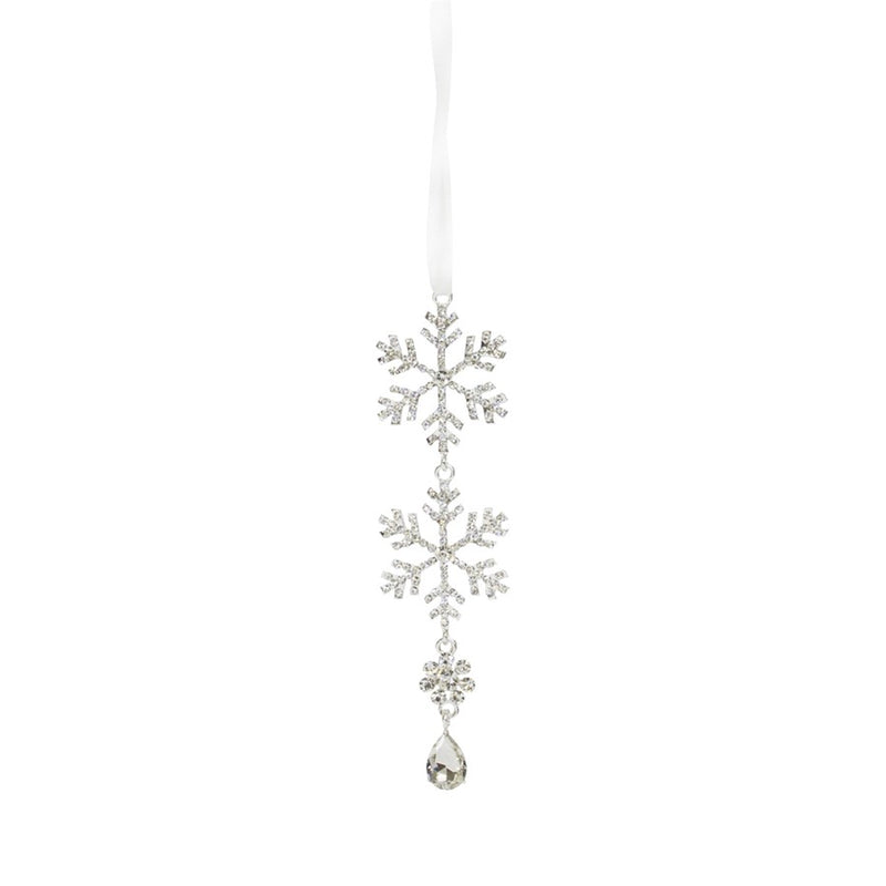 Melrose Jewel Tiered Snowflake Ornament Drop, Set of 12, Silver