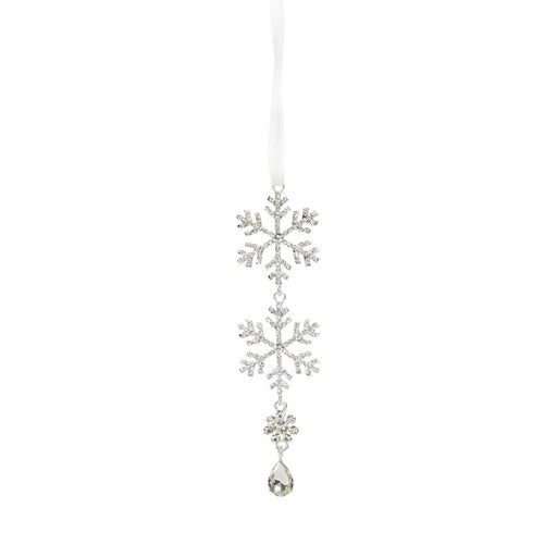 Melrose Jewel Tiered Snowflake Ornament Drop, Set of 12, Silver