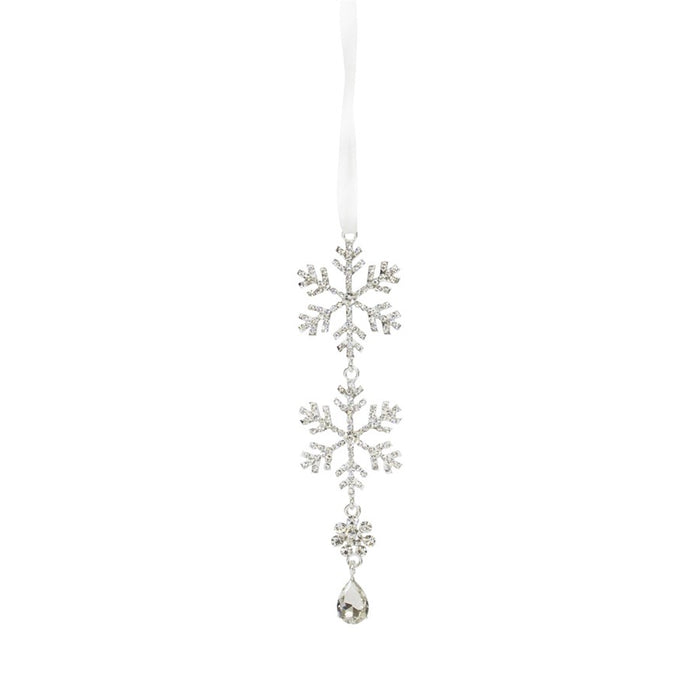 Melrose Jewel Tiered Snowflake Ornament Drop, Set of 12, Silver