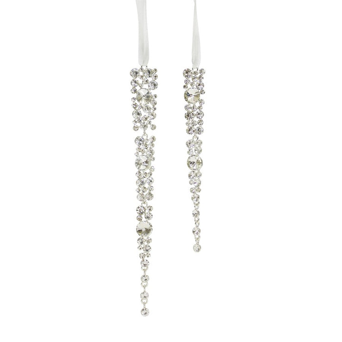 Melrose International Jewel Icicle Drop Ornament, Set of 12, Silver - 69185DS