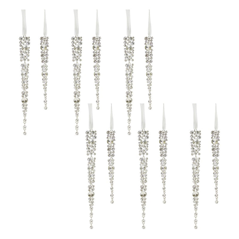 Melrose International Jewel Icicle Drop Ornament, Set of 12, Silver