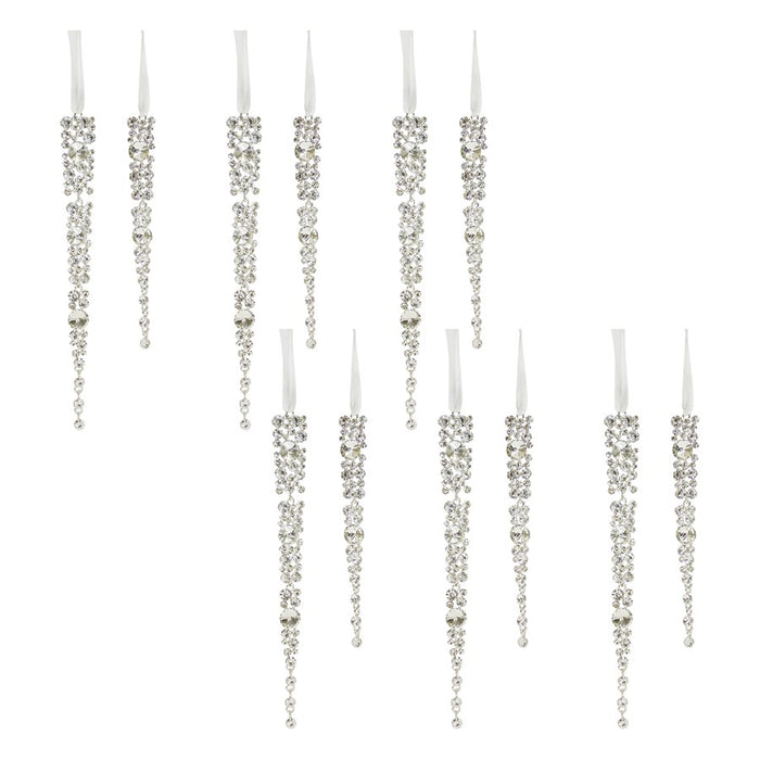 Melrose International Jewel Icicle Drop Ornament, Set of 12, Silver