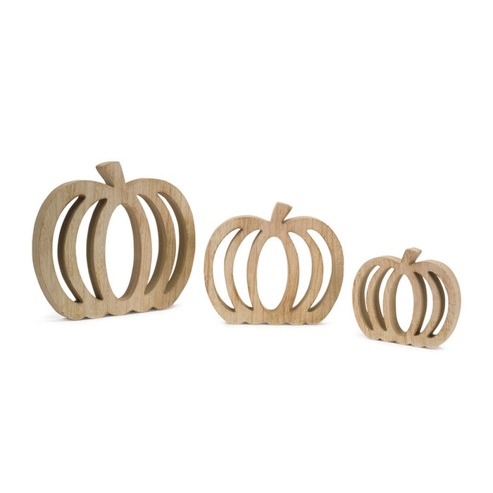 Melrose International Wood Pumpkin, Cut-Out, Set of 6, Natural - 69531DS