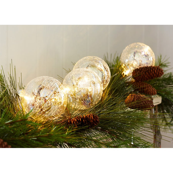 Melrose Int. LED Lighted Ball Ornament Strand, Set of 2, White - 69559DS