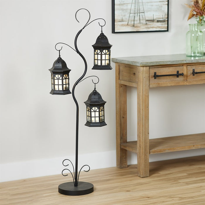 Melrose Whimsical Metal Lantern Tree/3 Candle Holders 4.5'H, Brown