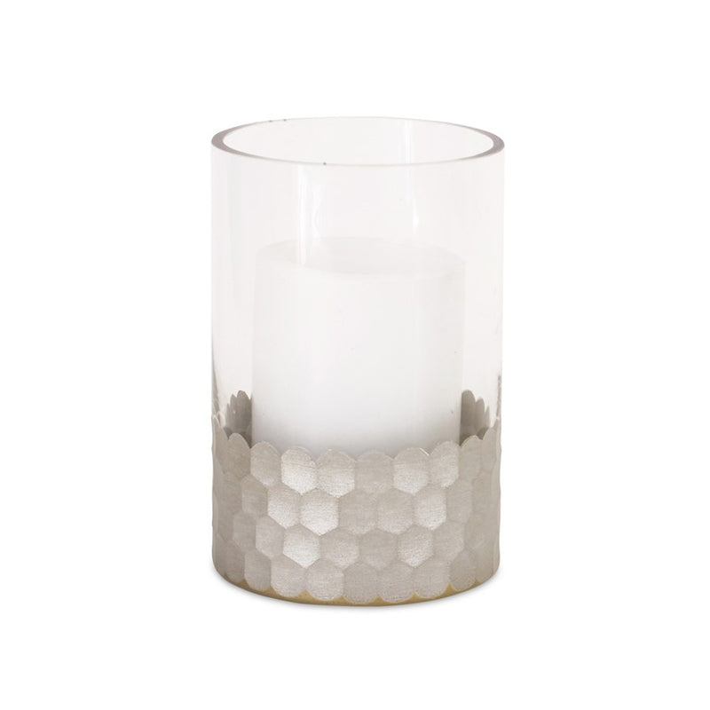 Melrose Hurricane Candle Holder/Honeycomb, Set of 2, Grey/CleaRed