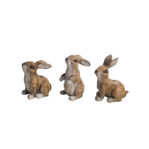 Melrose Carved Stone Garden Rabbit Figurine, Set of 6, Brown/White - 70005DS
