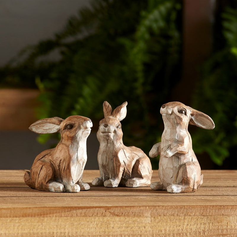 Melrose Carved Stone Garden Rabbit Figurine (Set of 6), Brown/White