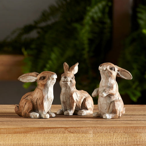 Melrose Carved Stone Garden Rabbit Figurine, Set of 6, Brown/White