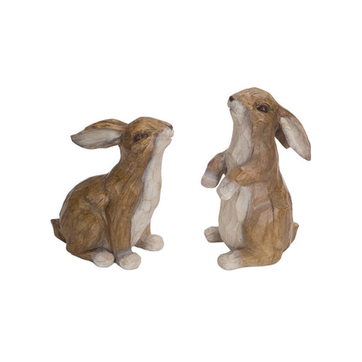 Melrose Carved Stone Garden Rabbit Figurine, Set of 2, Brown/White - 70006DS
