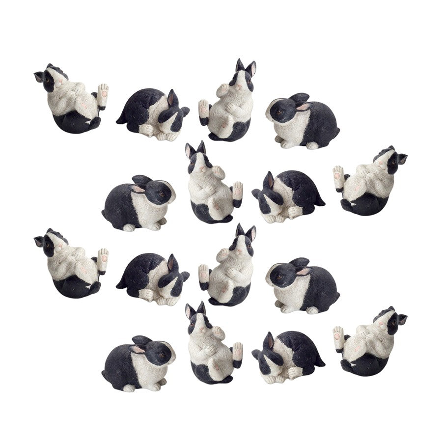 Melrose International Black/White Playful Rabbit Figurine, Set of 16 - 70022DS