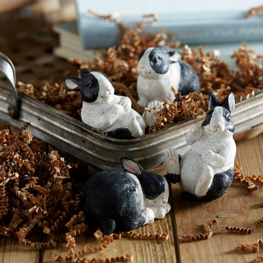 Melrose International Black/White Playful Rabbit Figurine, Set of 16