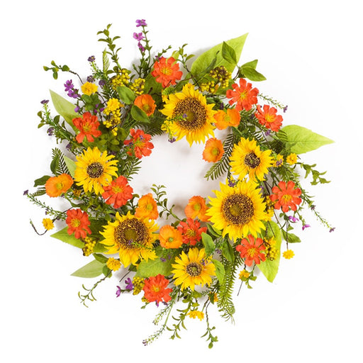 Melrose International Mixed Sunflower Floral Wreath 22"D, Multi - 70116DS