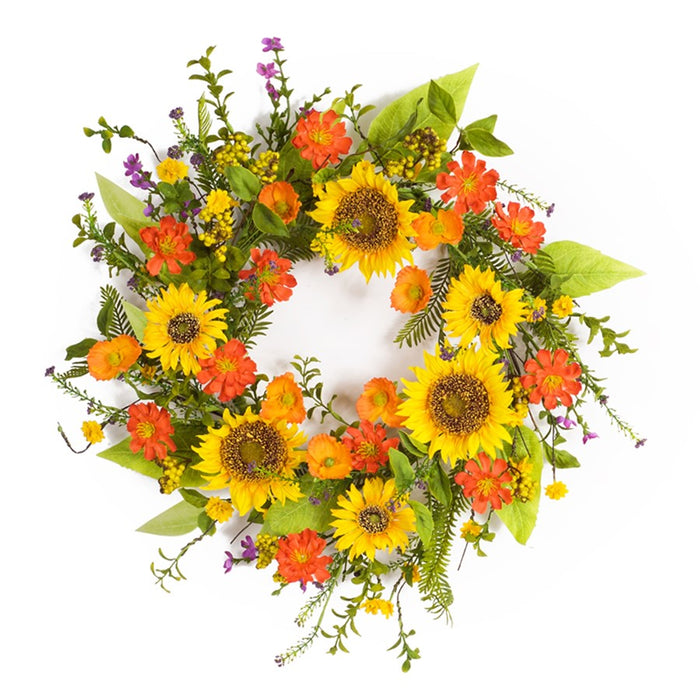 Melrose International Mixed Sunflower Floral Wreath 22"D, Multi - 70116DS