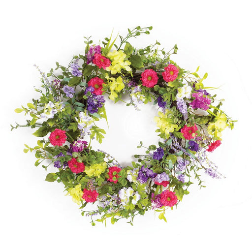 Melrose International Mixed Floral Wreath 24"D, Green/Pink