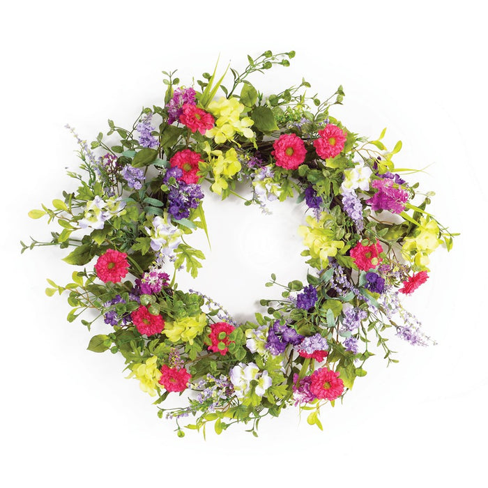 Melrose International Mixed Floral Wreath 24"D, Green/Pink