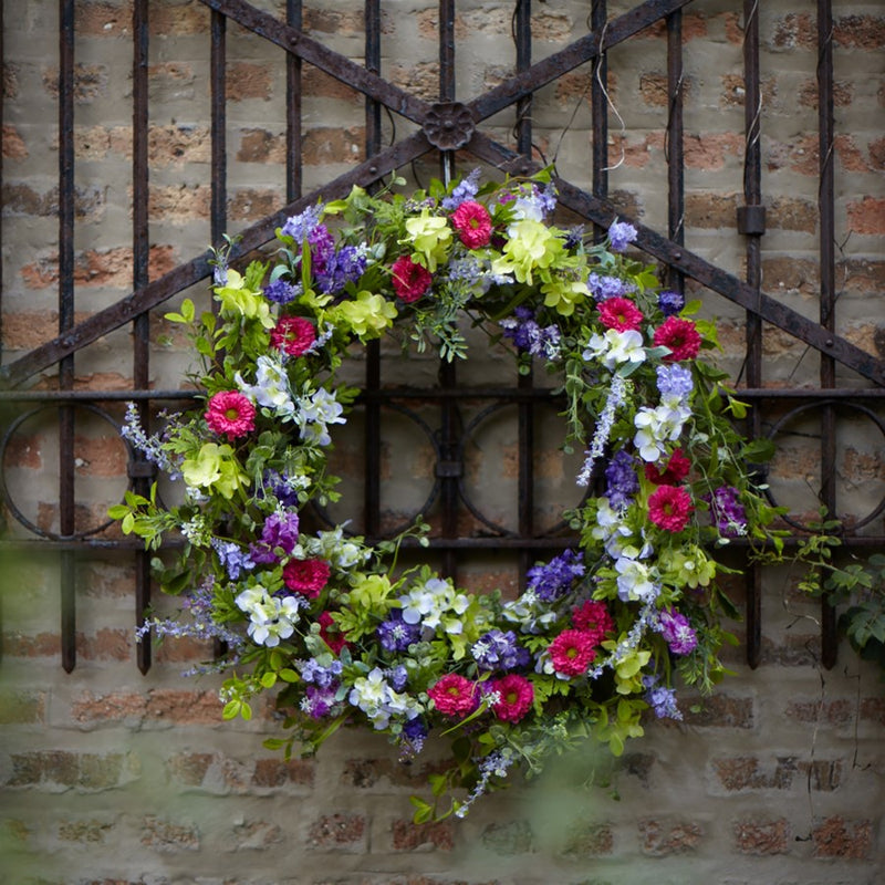 Melrose International Mixed Floral Wreath 24"D, Green/Pink