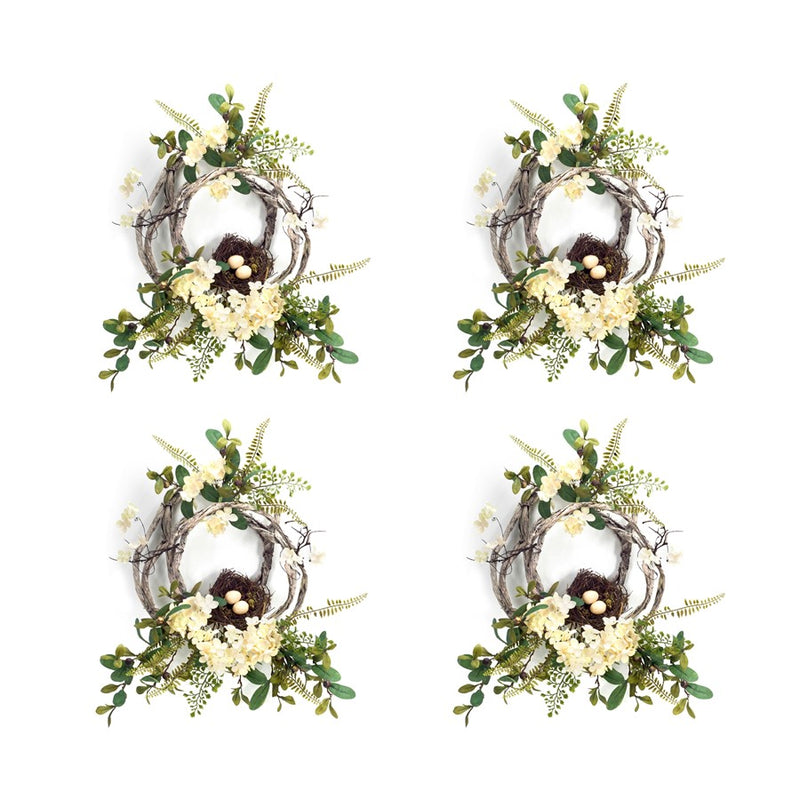 Melrose Woven Grapevine Wreath/Hydrangea/Bird Nest Accents, Set of 4 - 70149DS