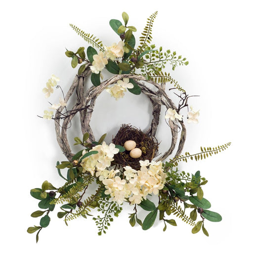 Melrose Woven Grapevine Wreath/Hydrangea/Bird Nest Accents, Set of 4