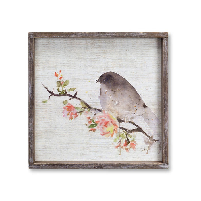 Melrose Wood Framed Watercolor Bird Plaque, Set of 2, Brown/White