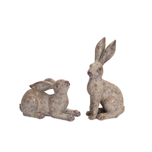Melrose Weathered Stone Garden Rabbit Figurine, Set of 2, Grey/Brown - 70285DS
