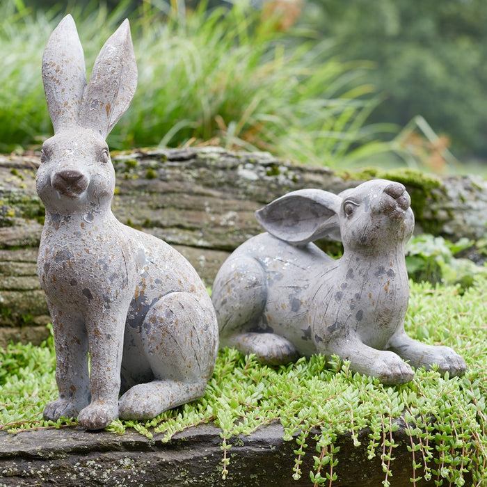 Melrose Weathered Stone Garden Rabbit Figurine, Set of 2, Grey/Brown