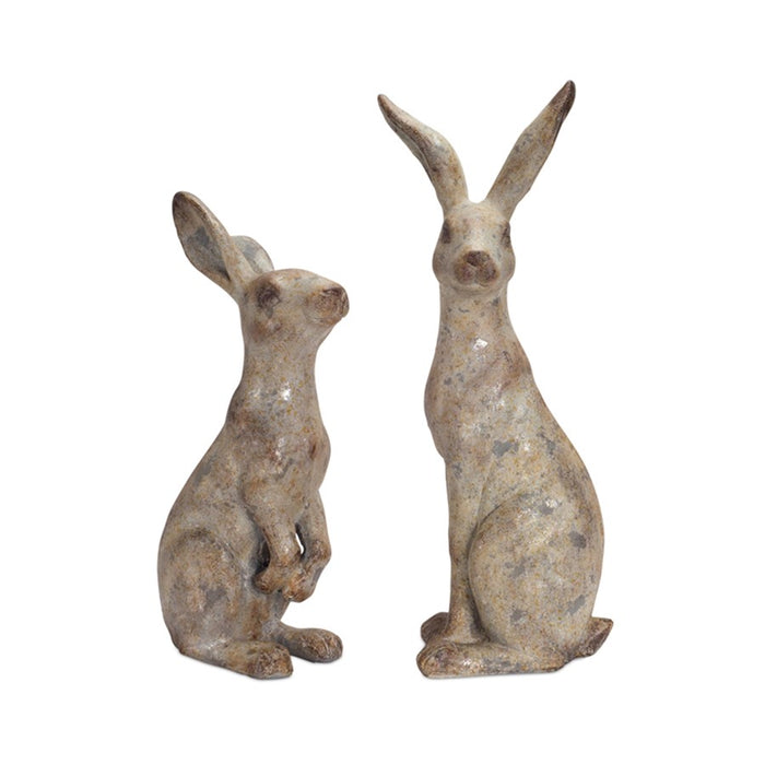 Melrose Weathered Stone Standing Rabbit Figurine, Set of 2, Green - 70286DS
