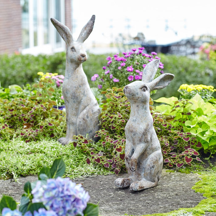 Melrose Weathered Stone Standing Rabbit Figurine, Set of 2, Green
