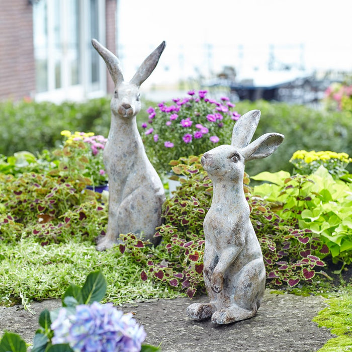 Melrose Weathered Stone Standing Rabbit Figurine, Set of 2, Green