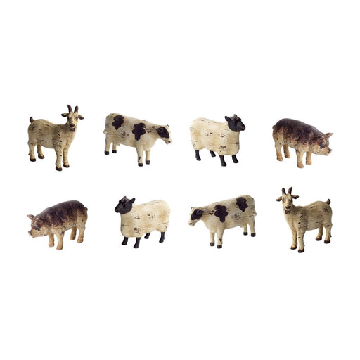 Melrose Rustic Farm Animal Figurine, Set of 8, White/Black - 70288DS