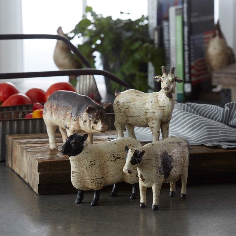 Melrose Rustic Farm Animal Figurine, Set of 8, White/Black